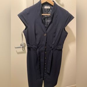 Calvin Klein pinstripe belted midi dress